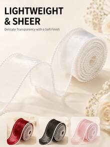 1PC/3PCS/5PCS Pearl Edge Mesh Ribbon, Exquisite Locked Edge Tulle Ribbon, Multiple Colors Available, Floral Bouquet Packaging, Gift Box Bow DIY Handmade Accessories, Atmospheric Decorative Ribbon - Transparent - View 5