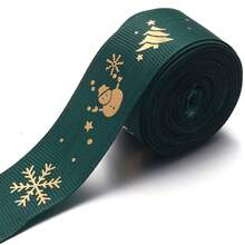5 Yards/Roll 2.5cm Polyester Christmas Series Gold Foil Ribbon Bows Flowers Gift Packaging Material Christmas Ribbon For Flowers Cakes Christmas Tree Decoration Ribbed Ribbon DIY Decoration Packaging Gifts Party Holiday Supplies - Webbing - View 9