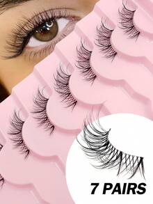 Asiteo 7 Pairs Half Lashes-Reusable, Natural Slender Crossed Eyecorner Lashes, ,Eye Tail Elongation,Clear Band Fake Lashes ,For Daily Wear And Commuting And Wedding And Travel ,Christmas, - Black - View 1