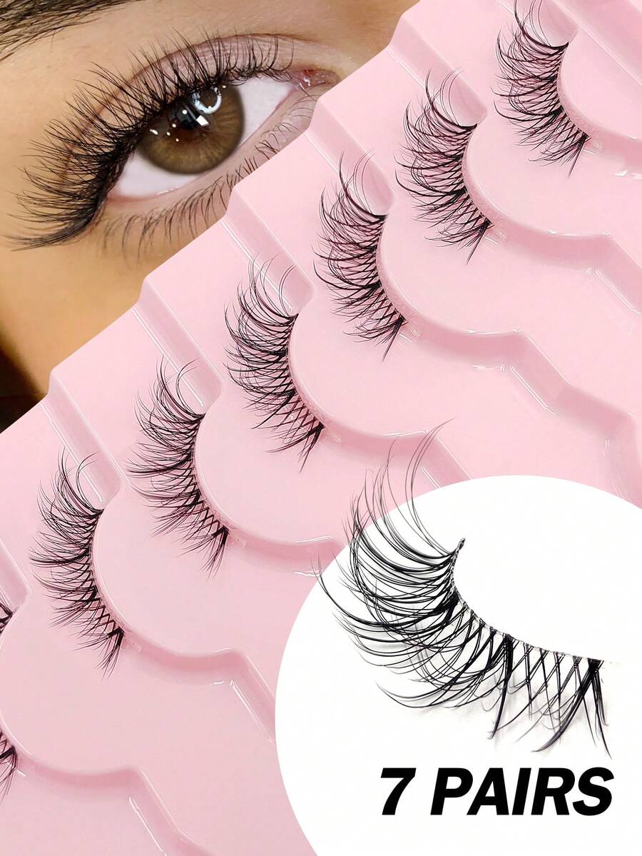 Asiteo 7 Pairs Half Lashes-Reusable, Natural Slender Crossed Eyecorner Lashes, ,Eye Tail Elongation,Clear Band Fake Lashes ,For Daily Wear And Commuting And Wedding And Travel ,Christmas, - Black - View 1
