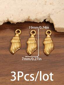 3 buah liontin temuan kerang laut stainless steel warna emas gaya fashion, charm kehidupan laut untuk membuat perhiasan DIY dan aksesori - liontin - View 18