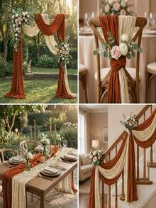 2pcs Dual-Color Table Runner, Rustic Transparent Bohemian Tablecloth, Suitable For Spring/Summer Mother's Day Dining Table Decor, Bridal Shower Tablecloth, Birthday Party Decoration - Multicolor - View 4