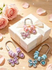 Butterfly Bead Heart-Shaped Sparkling Diamond Keychain, Suitable For Bags, Birthday, Back To School, Halloween, Valentine's Day, Christmas - Multicolor - View 3
