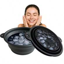 1 Black Silicone Foldable Face Wash Basin - Multi-Purpose Ice Tray And Wash Basin, Portable Design, Perfect For Travel, Camping, And Home Use, Durable And Easy To Clean, Travel Wash Basin | Foldable Design | Silicone Wash Basin - Black - View 1