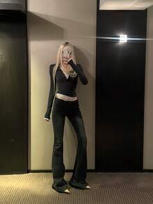 Women's Collared Knit Long Sleeve Top, 2-In-1 Design, Contrast Lace Detail, Medium Stretch, Regular Fit, Suitable For Autumn/Winter Wear - Dark Grey - View 7