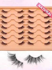 14 Pairs Half-Length False Eyelashes, Natural Soft Fluffy Faux Mink Lashes, Transparent Stem, Criss-Cross Style, Outer Corner Lashes, Suitable For Daily Makeup, Beginner-Friendly - Black - View 6