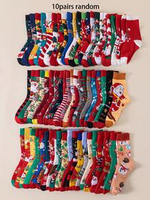 10/15/20 Pairs Random Christmas Creative Socks Multi-Pack, Various Santa Claus Snowman Reindeer Christmas Tree Jacquard Holiday Casual Socks, Soft Unisex Random Style Holiday Socks - Multicolor - View 9