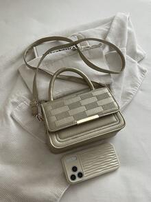 Solid Color Mini Fashion PU Designer Elegant Geometric Pattern Handbag - Gold - View 8