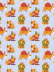 1 Roll Of Christmas Gift Wrapping Paper Featuring A "Capybara Pattern;Perfect For Christmas Gift Wrapping,Holiday Party Decor,Home Festive Decoration,DIY Craft,Festive Favour Wrapping 1 Roll Size: 43 Cm X 300 Cm. - A - View 5
