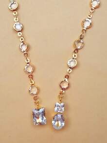 1pc Gold Fashionable High-End Rhinestone Double Pendant Backless Back Chain Sexy Niche Design Body Chain Jewelry For Women - Gold - View 4