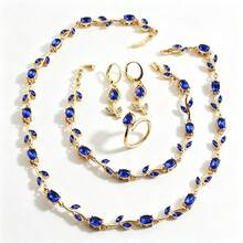 4pcs/Set Gentle & Elegant Rose Inspired Multi-Color Zirconia Necklace, Bracelet, Earrings And Ring Set, Women's Daily Streetwear Accessories - Set - View 3
