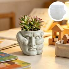 SUPWANPENG Abstract Hand-Held Face Silicone Mold, Creative Face & Hand Shape Silicone Mold For DIY Cement Succulent Planter, Pen Holder, Aromatherapy Candle Jar, Resin Casting Desktop Art Decor Mold - A - View 8