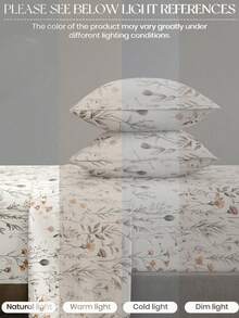 4-Piece Garden Leaf Branch Floral Pattern Bedding Set, Easy-Care Soft Bedding Set, Fitted Sheet Set (1 Flat Sheet + 1 Fitted Sheet + 2 Pillowcases), Fitted Sheet Set, Suitable For King, Queen, Full, Twin Sizes, Deep Pocket Fitted Sheet Design, Pillowcases Up To 11.8 Inches, Soft And Breathable, Wrinkle-Resistant - Multicolor - View 6