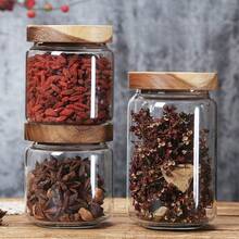 Round Glass Storage Jar With Rosewood Lid, Household Kitchen Spice/Cumin Storage Bottle - Round Acacia Wood Storage Bottle - View 5