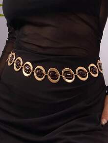 1pc Bohemian Style Exaggerated Hollow Geometric Round Link Chain Waist Chain, Premium Personalized Design Versatile Body Chain For Women, Suitable For Daily Wear, Commuting, And Gift For Friends - Dark Red - View 2