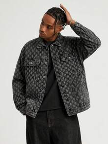 Men Long Sleeve Vintage Street Style Casual Denim Jacket , Fall - Dark Grey - View 1