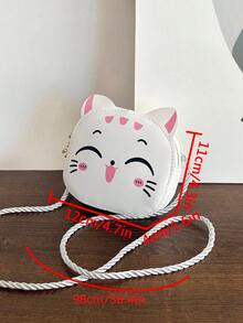 Gadis Kartun Kucing Desain PU Ritsleting Tas Kebaruan Lucu - Putih - View 2