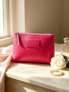 Lancôme Lancome Bright Pink Faux‑Leather Cosmetic Pouch With Brand Label, Multi‑Purpose Travel Makeup Storage Bag, Portable And Durable, For Personal Use And Gift Giving, LANCOME‑GIFT‑16 - Hot Pink - View 9