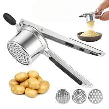 Vandise Stainless Steel Potato Ricer With 3 Interchangeable Discs (Fine/Medium/Coarse) - Silicone Handle Vegetable Press For Fluffy Mashed Potatoes, Baby Food, And Fruit Juicer - Dishwasher Kitchen Tool - Silver - View 1