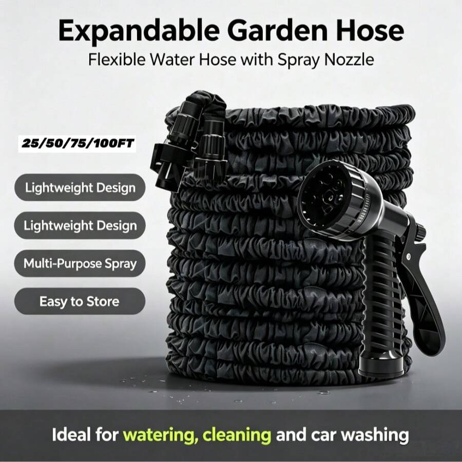 25/50/75/100ft - Expandable Magic Hose With 7 Spray Functions, Water Gun And High-Pressure Car Wash Function, Essential Pet Bathing Tool | Multi-Functional Pet Supplies | Adjustable Nozzle - Multicolor - View 1
