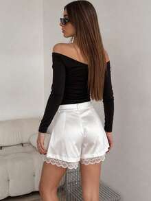 Women's Lace Patchwork Pleated Casual Versatile Everyday Shorts - White - View 4