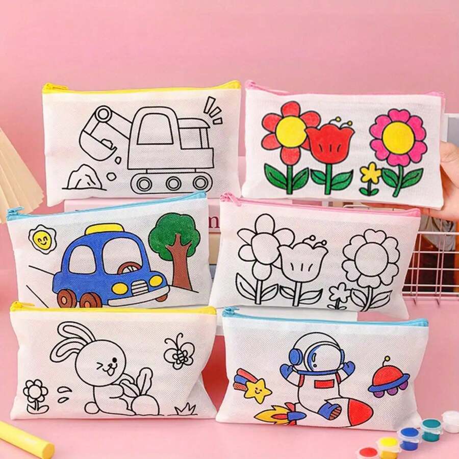 10PCS Colorable Pencil Pouches, Gift Bags, DIY Coin Purse Making: Perfect For Easter, Halloween, Christmas Crayon Party Bags, Small Gifts And Home Decor - No Battery Required - Random Color Styles - Multicolor - View 1