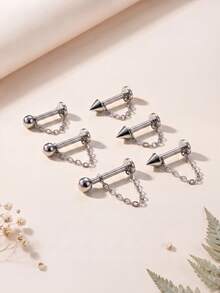 TOKRING 16G Chain Lip Rings Stainless Steel Snake Bite Jewelry,Statement Chain Round Ball Spike Lip Studs Body Piercing Jewelry For Women - Silver - View 1