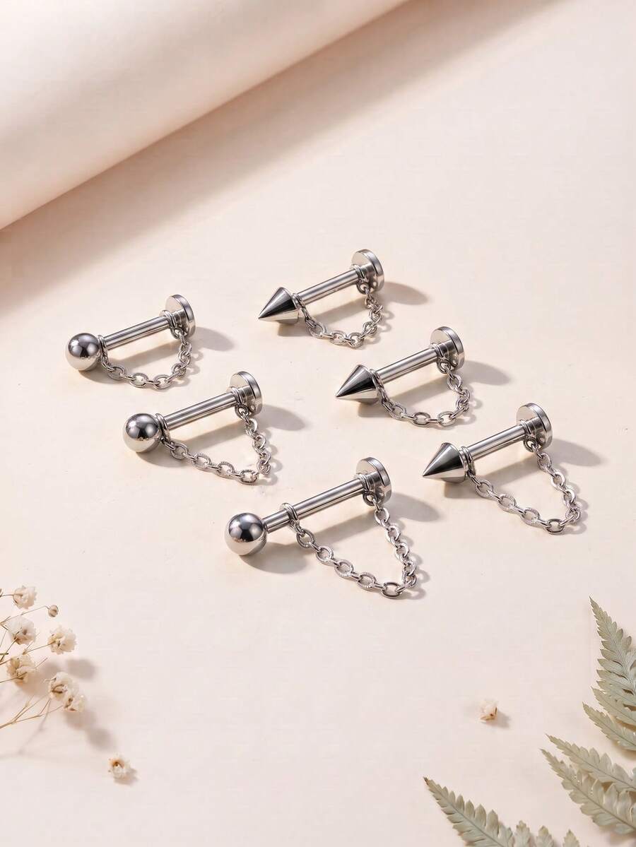 TOKRING 16G Chain Lip Rings Stainless Steel Snake Bite Jewelry,Statement Chain Round Ball Spike Lip Studs Body Piercing Jewelry For Women - Silver - View 1