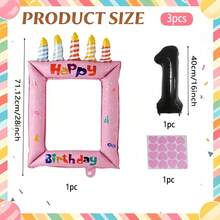 3pcs Birthday Memory Photo Frame Aluminum Foil Balloon Set With Numbers 0-9, Birthday Party Photo Props Scene Decoration - View 6