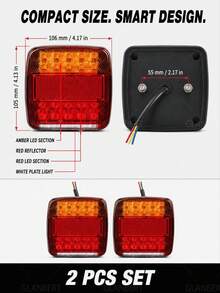 GLANBERT 2pcs LED Square Tail Lights 12V 3 Colors Yellow/Red/White 20LED Trailer Brake Lights Turn Signal Lights For RV Car Pickup Truck - Square Lamp - View 10