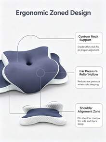 1pc Ergonomic Memory Foam Butterfly Neck Pillow With C-Shape/Dual Height Adjustment, Comes With Transparent Support Cover, Suitable For Side, Back And Stomach Sleeping Positions, Perfect For Light Sleepers And Insomniacs, Travel Pillow, Home Sleep Pillow For Back To School - One Size Fits All - View 7