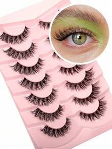 7 Pairs 7-15mm Natural Crisscross Simple Clear Band Eyelashes Suitable For Parties, Festivals - Black - View 2