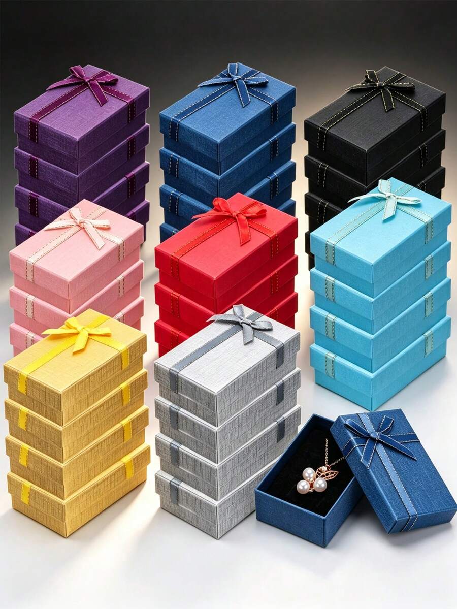 24pcs/Jewelry Gift Box Small Empty Gift Boxes Jewelry Boxes Packaging Bulk Gift Wrap Boxes Cardboard Jewelry Boxes With Bow For Ring Necklaces Earring Bracelet Jewelry - Rectangular Style - View 1