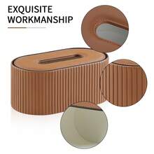 Magnetic PU Leather Tissue Box Cover, Italian Vintage Style Oval Shaped Tissue Storage Box, Suitable For Bathroom Countertop, Bedroom Nightstand, Office Desk, Decorative And Storage Dual Use - View 4