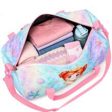 Cute Mermaid Princess & Shell Print Girls Travel Bag, Pink Zipper Travel Tote With Top Handle And Shoulder Strap - MERMAIDS-5 - View 3
