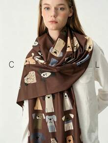 1pc Women's Cartoon Puppy Casual Fashion Cute Polyester Scarf, Suitable For All Seasons Daily Wear - Beige - View 10