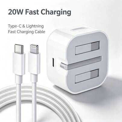 20W UK Wall Charger Block, USB‑C British Plug Power Adapter With Type‑C To Lightning Fast Charging Cable 3.3FT- 100cm, Foldable UK Plug Travel Charger, Compact Fast Charging Set Compatible With IPhone 14/13/12/11 Pro Max, Plus ,Mini,8/7/6