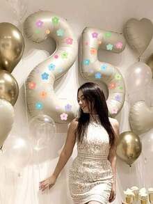 Creative Birthday Number Balloons, 2 Large 40-Inch Cream Color 0-9 Number Foil Balloons, With Colorful Heart, Confetti, Geometric Shape, Flower Stickers, Suitable For Birthday Creative Party, Anniversary Celebration, Baby Shower Decoration - 40inch - View 9
