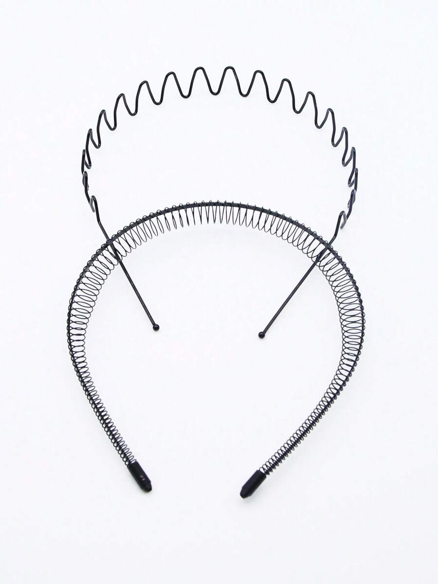 2pcs/Set Men & Women Black Basic Headband Hair Accessory For Washing, Outdoor, Minimalist Daily Use - Black - View 1