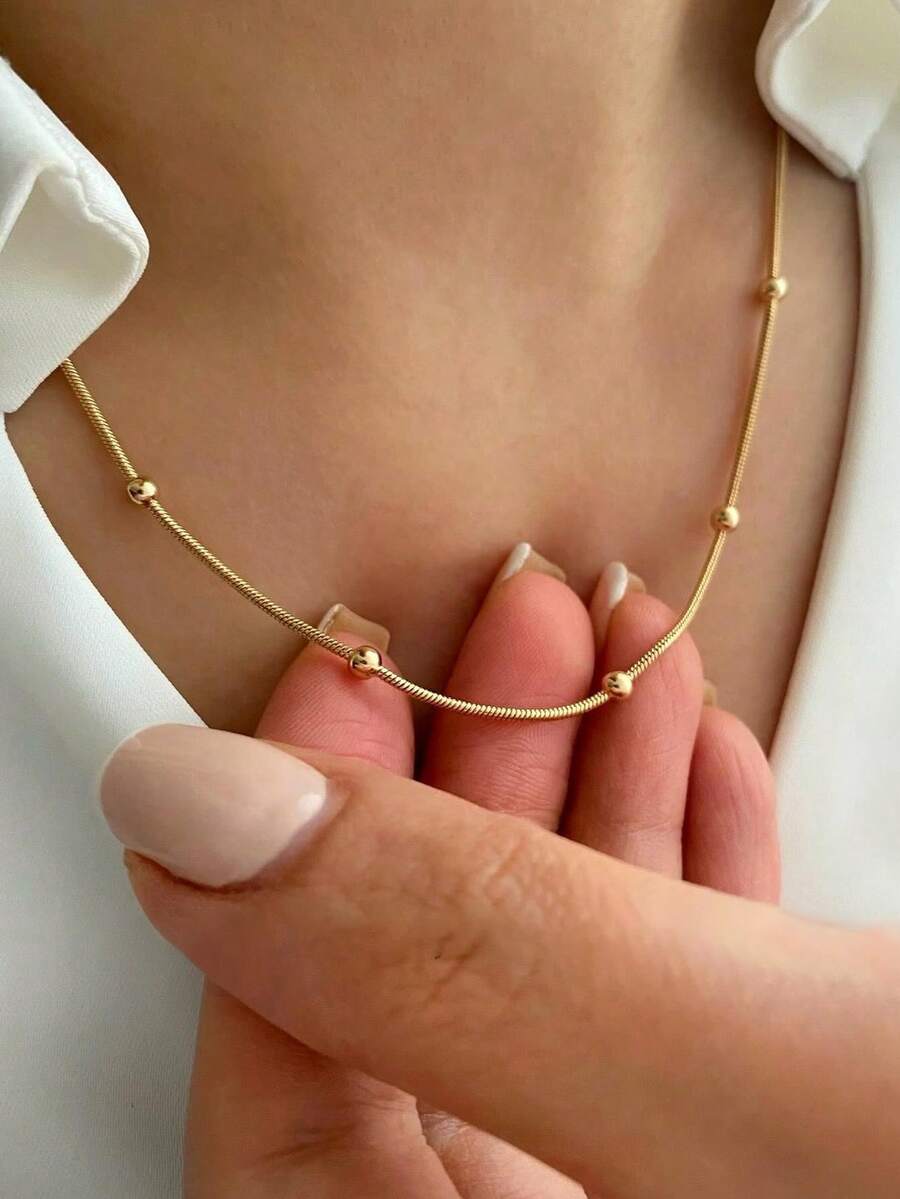 2件組雙層金色蛇骨鏈不鏽鋼項鍊女款 - 金黃色 - 查看 1