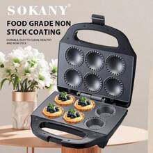 Mesin Pembuat Tart Telur/Mesin Pai Mini SOKANY 08133, Pemanasan Merata Dua Sisi 750W, Pengoperasian Sederhana dengan Satu Tombol, 6 Posisi Pemanggangan Dapat Memanggang 6 Buah Sekaligus, Anti Lengket dan Mudah Dibersihkan, Cocok untuk Keluarga, Acara Kumpul-kumpul, Kantor, dan Acara Lainnya - Hitam - View 1