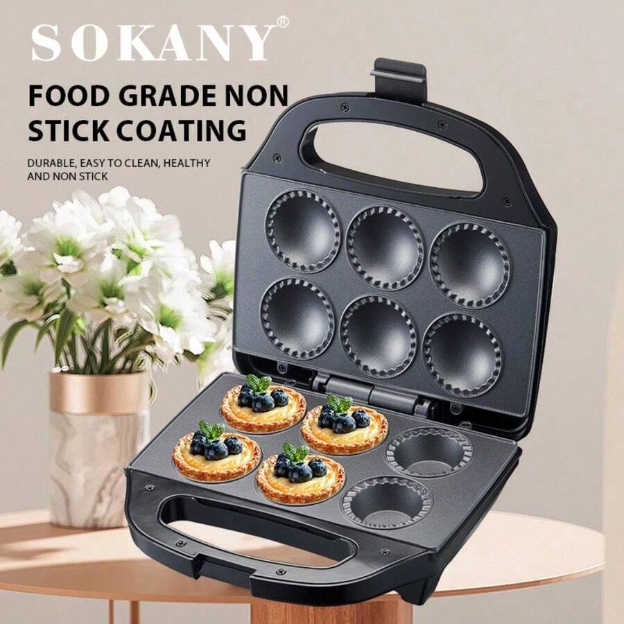 Mesin Pembuat Tart Telur/Mesin Pai Mini SOKANY 08133, Pemanasan Merata Dua Sisi 750W, Pengoperasian Sederhana dengan Satu Tombol, 6 Posisi Pemanggangan Dapat Memanggang 6 Buah Sekaligus, Anti Lengket dan Mudah Dibersihkan, Cocok untuk Keluarga, Acara Kumpul-kumpul, Kantor, dan Acara Lainnya - Hitam - View 1
