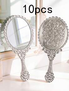 1/4/10/20pcs Vintage Handheld Makeup Mirror Set, With Gold/Silver/Rose Gold Small Embossed Design, Portable Makeup Mirror, This Small Embossed Mirror Is Perfect For Princess Theme Party And Travel - Multicolor - View 9
