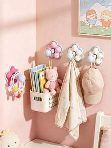 1pc Flower Shaped Adhesive Wall Hook, Cute Cartoon Design, For Hanging Bags, Hats, Towels, Nursery Room Storage Organizer - Multicolor - View 2
