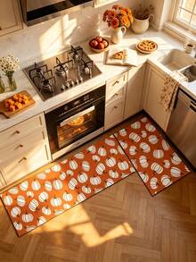1/2pcs Autumn Thanksgiving Floor Mat, Pumpkin Pattern, Vintage Diatomaceous Earth Mat, Super Absorbent, Non-Slip, Perfect For Bathroom, Kitchen And Dining Room, Quick Dry, Ideal Home Decor And Bathroom Mat Gift, Thanksgiving Holiday Gift! - Multicolor - View 3