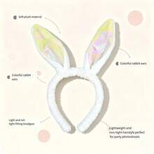 Plush Bunny Ear Headband, Shiny Iridescent Inner Ear Rabbit Hair Hoop, Easter Party Cosplay Costume Accessory, Photo Props For Holiday Decoration - View 3