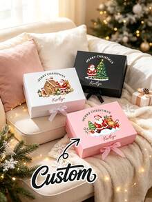 1pc Customized Name Christmas Gift Box, Personalized Santa Claus Pattern Magnetic Folding Gift Box With Ribbon, Merry Christmas Holiday Gift Packaging Box - Multicolor - View 8