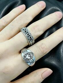 16pcs Gothic Men's Rings Set, Punk Hip Hop Multi-Piece Unisex Finger Rings, Party Vacation Daily Wear Fashion Jewelry Gift, Random Style For Men And Women - Silver - View 8