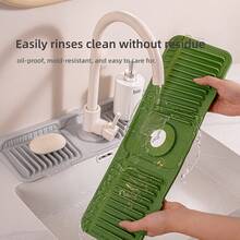 1pc Universal Size Silicone Faucet Drip Tray With Fastening Button, 6° Sloped Drainage Anti-Splash, Minimalist Practical Style, Gray/Green/Pink/Black Multi-Color Options, Long Strip With Opening, Kitchen Sink Bathroom Countertop Soap Sponge Storage Drying Mat - Multicolor - View 8
