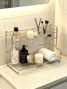 1pc/3pcsMinimalist Countertop Storage Rack, Metal Wire, Multi‑Layer Rectangular Frame, Open Grid Compartments, For Cosmetics And Skincare Storage, Desktop Organizer Shelf For Vanity Table, Bedroom Countertop, Household Daily Storage, All Season - Multicolor - View 7